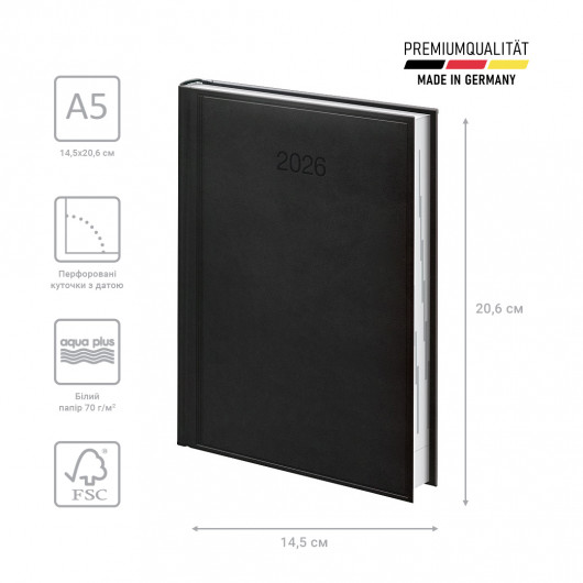 Щоденник 2026 Стандарт Torino, сліпе тиснення, чорний Brunnen - фото 3