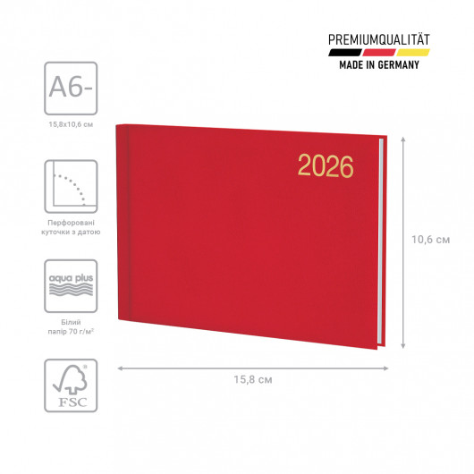 Щотижневик 2026 кишеньковий Miradur, золоте тиснення, червоний Brunnen - фото 3