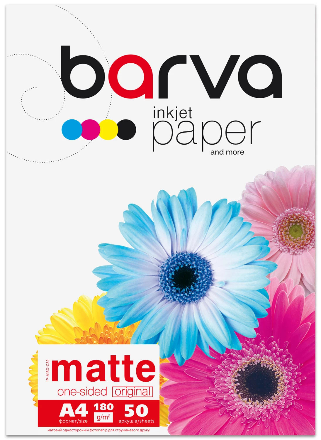 Фотопапір матовий А4, 180г/м2, 50арк, Original Barva (IP-A180-032), біл. Barva - фото 1