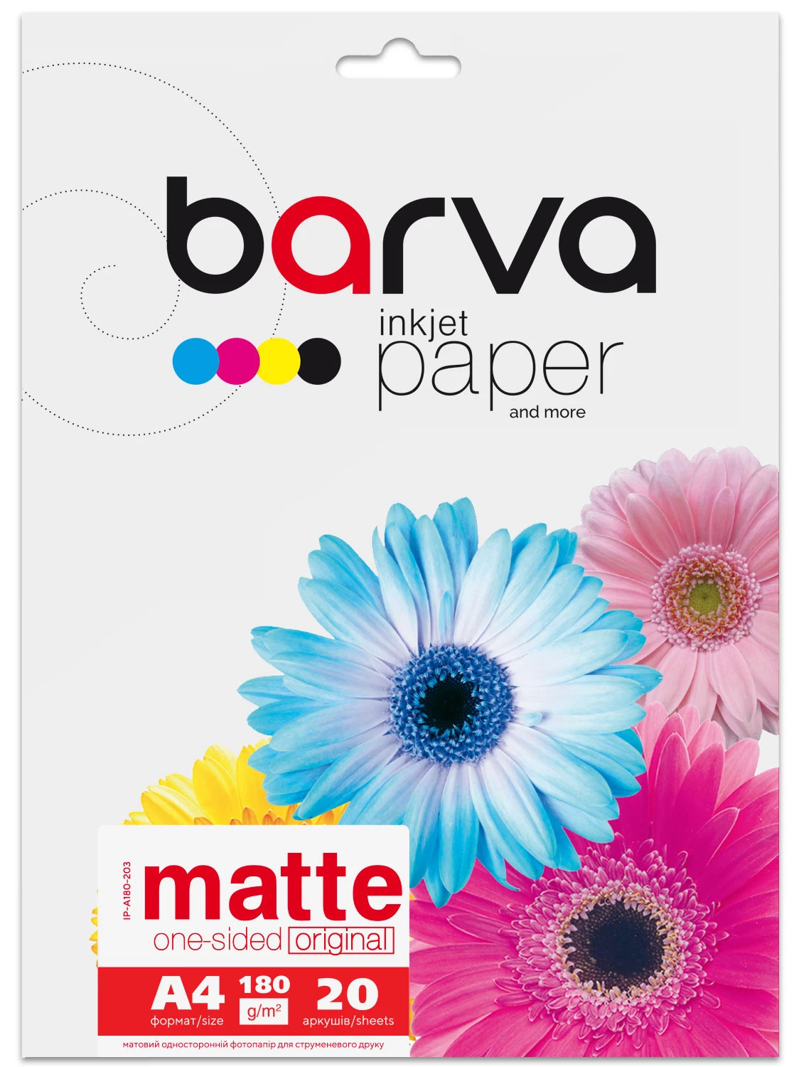 Фотопапір матовий А4, 180г/м2, 20арк, Original Barva (IP-A180-203), біл. Barva - фото 1