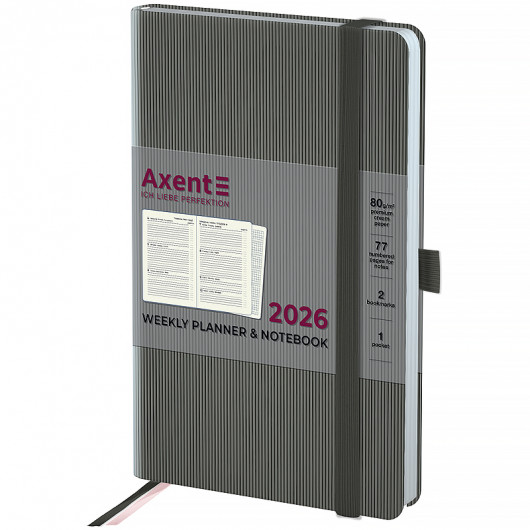 Еженедельник 2026 Partner Lines, 125*195мм, серый Axent - фото 5