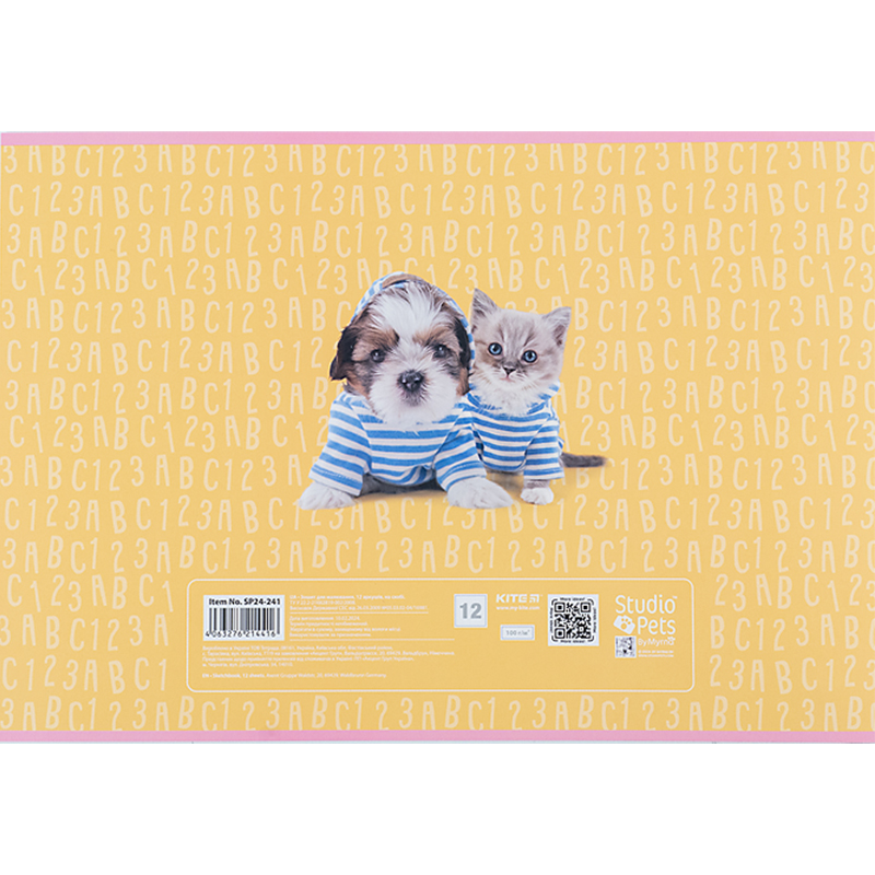 Тетрадь для рисования, 12 л., скоба, софт тач + УФ лак, «Studio Pets» Kite - фото 10