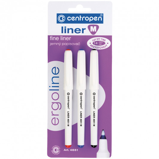Линер 4651/03 M ergoline, набор 3 шт. (черный, синий, красный) Centropen - фото 2