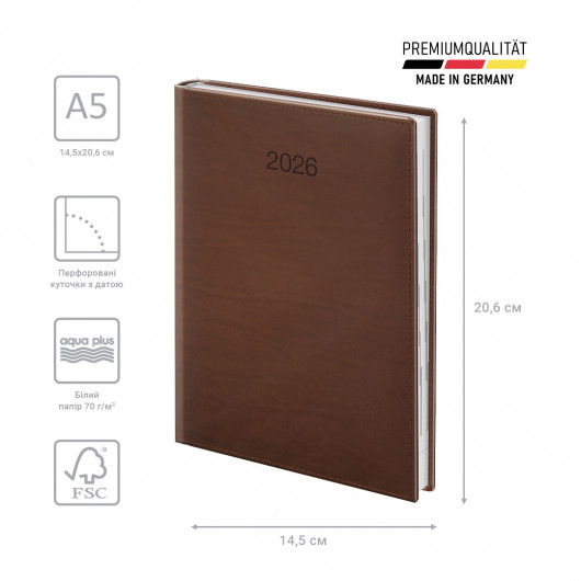 Щоденник 2026 Стандарт LaFontaine, сліпе тиснення, коньячний Brunnen - фото 3