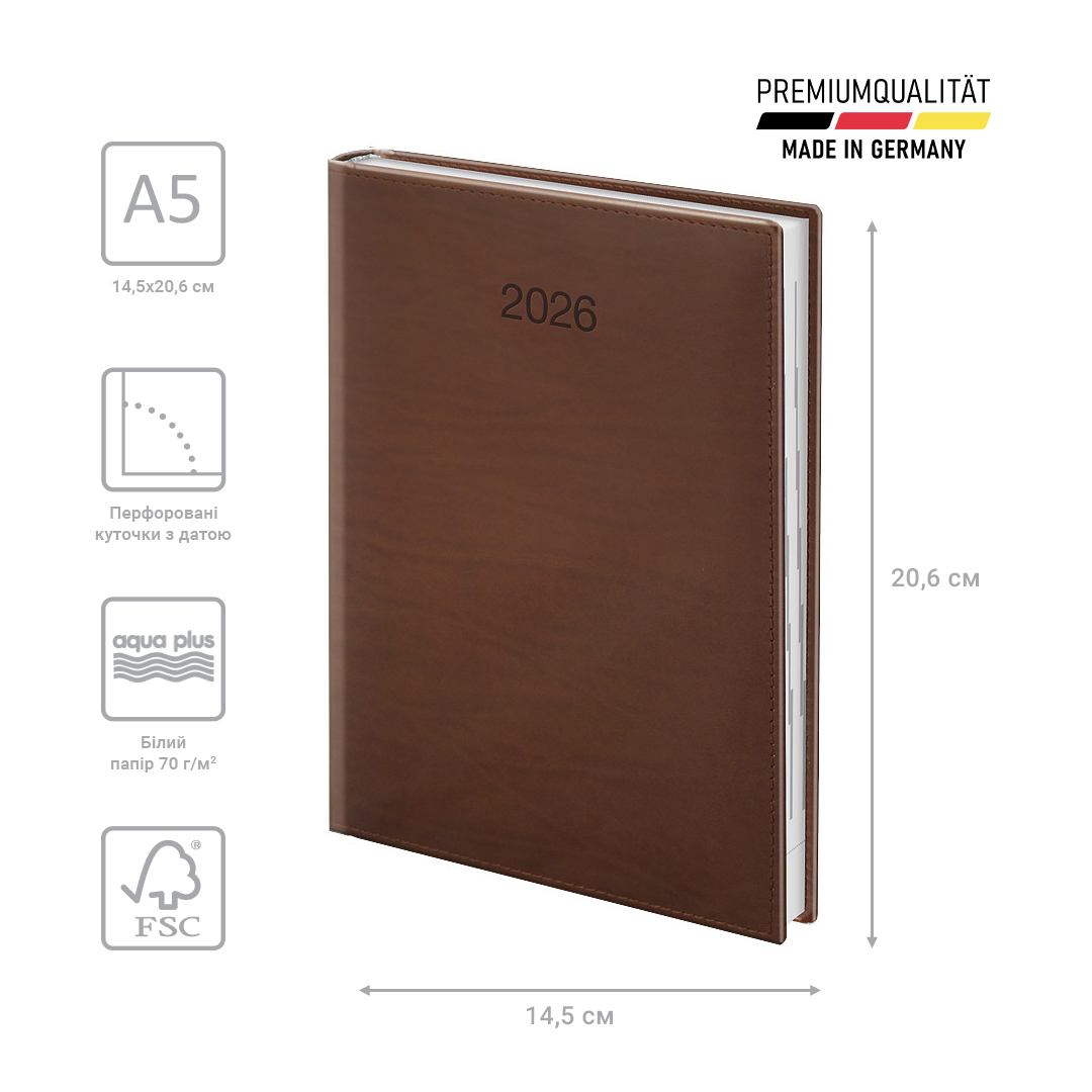 Щоденник 2026 Стандарт LaFontaine, сліпе тиснення, коньячний Brunnen - фото 3