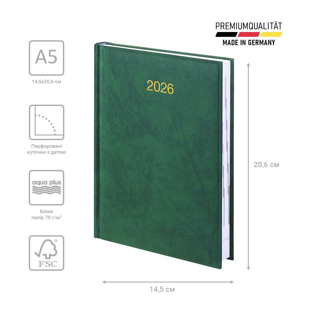 Ежедневник 2026 Стандарт Miradur, золотое тиснение, зеленый Brunnen - фото 3