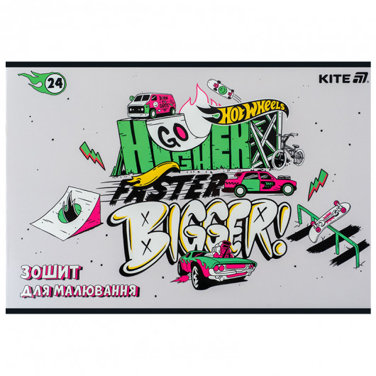 Зошит для малювання, 24 арк., скоба, гібр. лак + УФ лак, Hot Wheels (HW25-242) Kite - фото 9