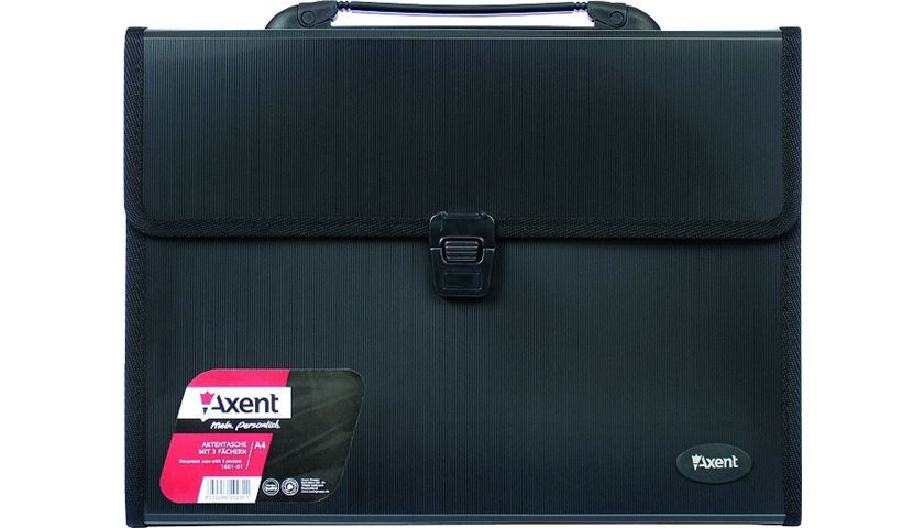 Портфель-картотека на 3 отделения А4, черн. Axent - фото 2