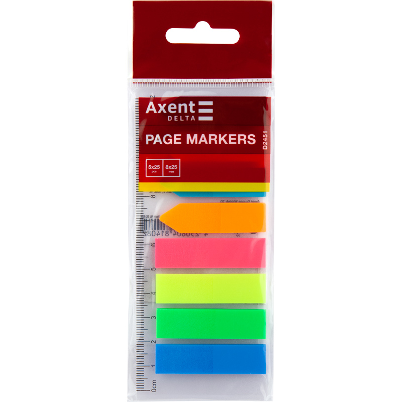 Закладки пластиковые 12х45мм., 200шт., 8 цветов по 25 листов, неон, прямоуг.+стрелка Axent Delta - фото 4