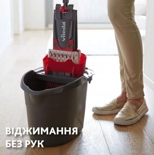 Швабра для мытья пола + микрофибра насадка, Ultramax, с телескоп/ручкой, красн. Vileda - фото 6