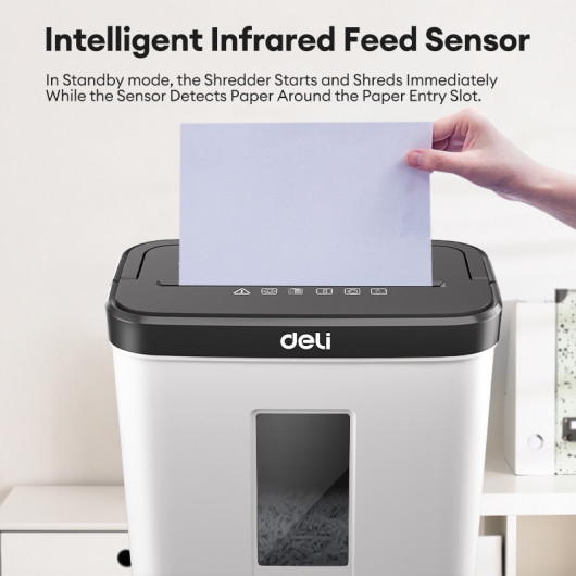 Знищувач документів DELI 9939, 5 арк., перехресне різання 4*25мм., кошик на 12л., клас P-4 DELI - фото 6