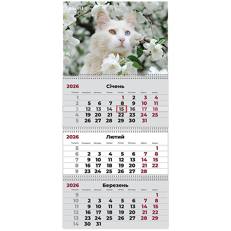 Календарь настенный квартальный 2026г, 3  пр., Cats 3 Axent - фото 2
