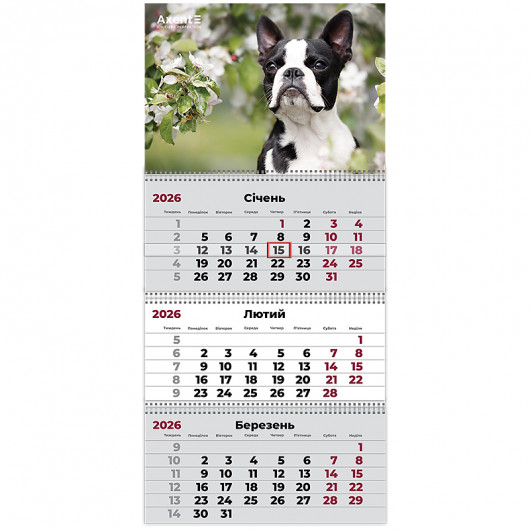 Календарь настенный квартальный 2026г, 3  пр., Dogs 2 Axent - фото 2