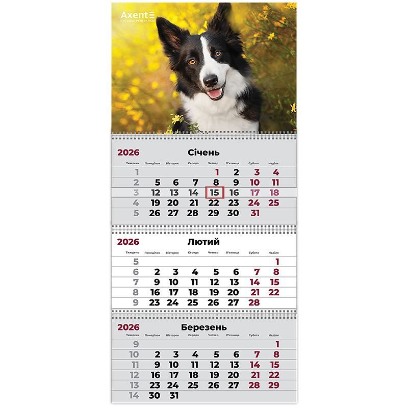 Календар настінний квартальний 2026 р.,3 пр. Dogs 3 Axent - фото 2
