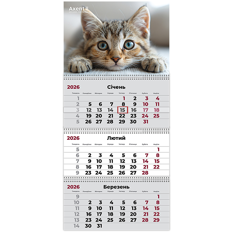 Календарь настенный квартальный 2026г, 3  пр., Cats 1 Axent - фото 2