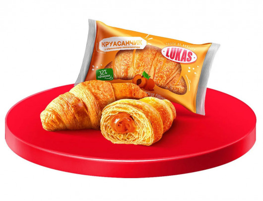 Круасанчик з Абрикосовим наповнювачем в індивідуальній упаковці, 1,44кг. (32*45г.) Лукас - фото 1
