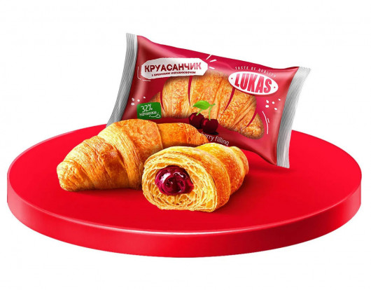 Круасанчик з Вишневим наповнювачем в індивідуальній упаковці, 1,44кг. (32*45г.) Лукас - фото 1