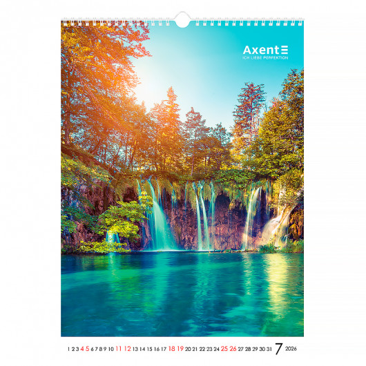 Календар настінний 2026 р., формат А3 (297*420мм.), 13 аркушів, Waterfalls Axent — фото 10