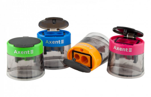 Точилка з контейнером, пластикова, 2 отвори, з кришкою, асорті Axent - фото 5