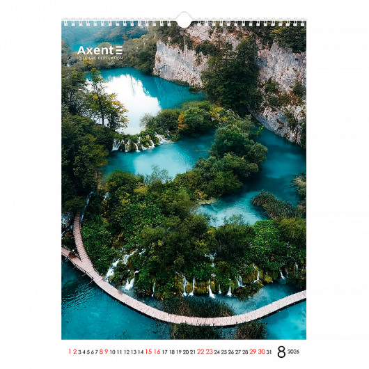 Календар настінний 2026 р., формат А3 (297*420мм.), 13 аркушів, Waterfalls Axent — фото 11
