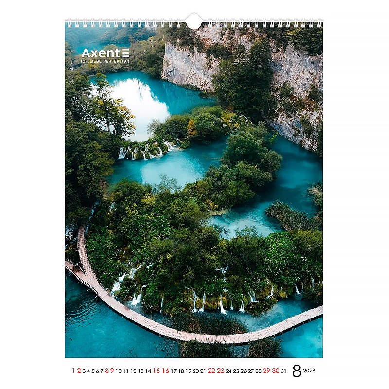 Календар настінний 2026 р., формат А3 (297*420мм.), 13 аркушів, Waterfalls Axent — фото 11