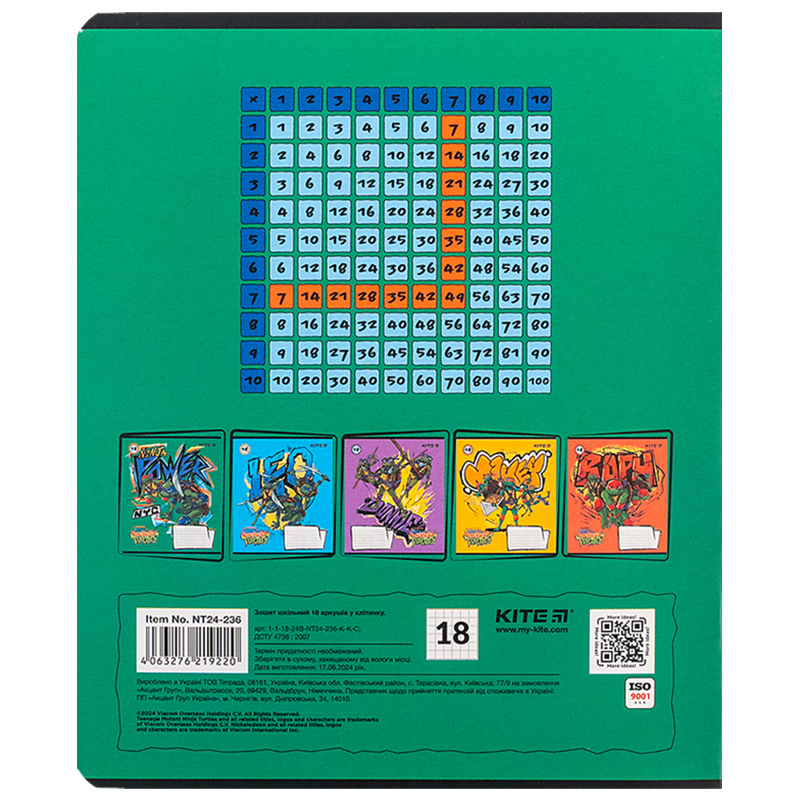 Зошит 18 арк., кл., софт тач + УФ лак, Ninja Turtles (NT24-236) Kite - фото 13