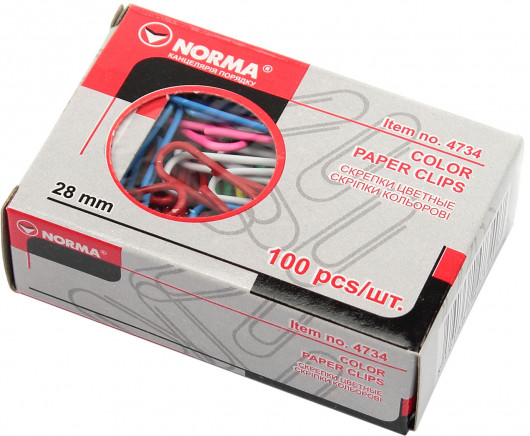 Скріпки кольорові круглі, 28мм., 100шт., картон. уп. NORMA - фото 4
