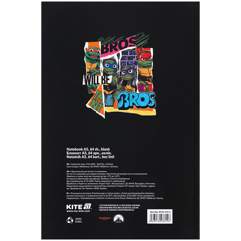 Блокнот, термобіндер А5, 64 арк., Ninja Turtles-2 (NT25-193-2) Kite - фото 4