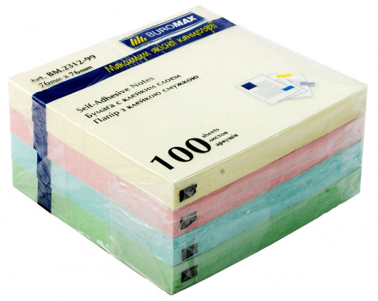 Блок бумаги с клейким слоем 76*76мм.*100 листов, пастельный микс BuroMax - фото 5