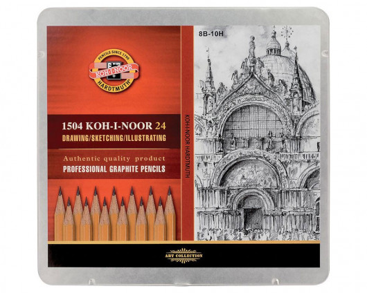 Набір олівців графітних 1500, 8В-10Н, 24шт./уп.. метал. коробка Koh-i-noor - фото 3