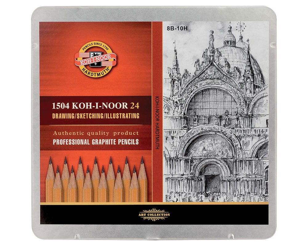 Набір олівців графітних 1500, 8В-10Н, 24шт./уп.. метал. коробка Koh-i-noor - фото 3