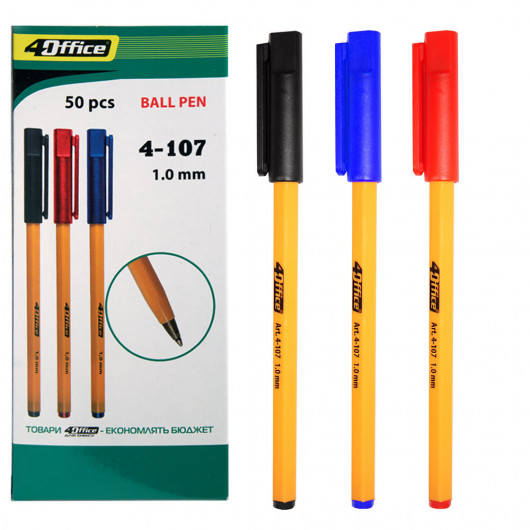 Ручка шариковая,  корпус желт., стержень син. 4Office - фото 4