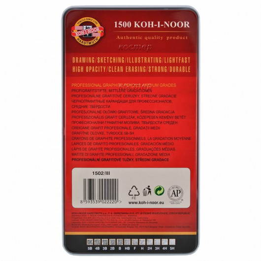 Набор карандашей чернографитных 1500 Graphic, 5В-5Н, 12шт./уп., метал. коробка Koh-i-noor - фото 4