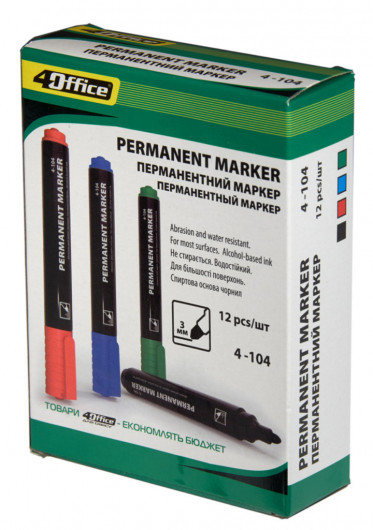 Маркер перманентний, круглий наконечник, 1-2,5мм., чорн. 4Office - фото 5