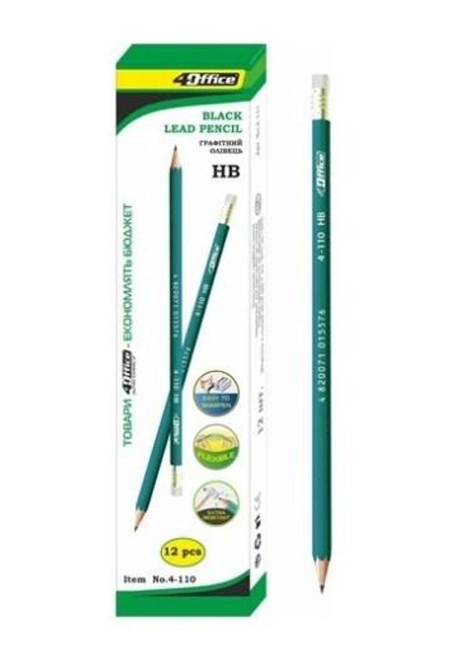 Олівець простий графітний з гумкою HB 4-110, пластиковий корпус 4Office - фото 4