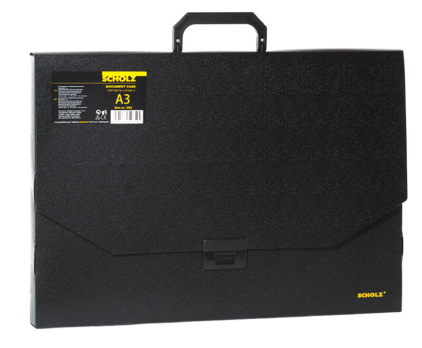 Портфель А3, на 1 отделение, пластик. с ручкой, черн. Scholz - фото 3