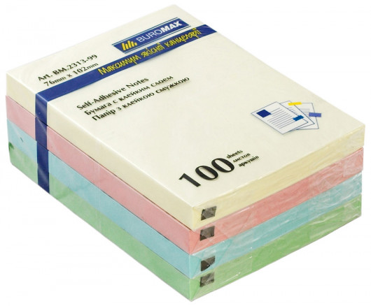 Блок бумаги с клейким слоем 102*76мм.*100 листов, mix BuroMax - фото 5