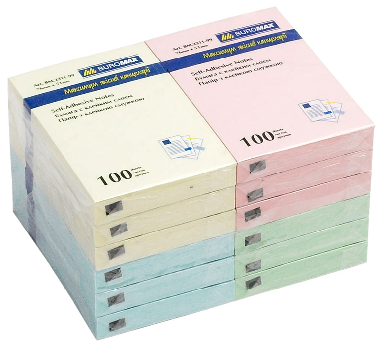 Блок паперу з клейким шаром 51*76мм.*100л., mix BuroMax — фото 5