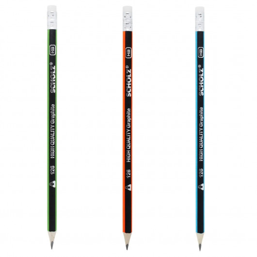 Карандаш простой графитный с резинкой HB, трехгранный Scholz - фото 3