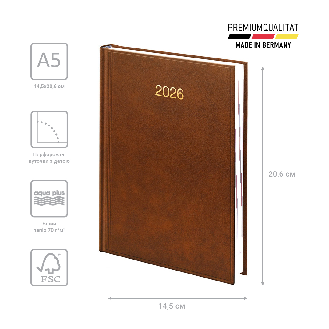 Щоденник 2026 Стандарт Miradur, золоте тиснення, коричневий Brunnen — фото 3