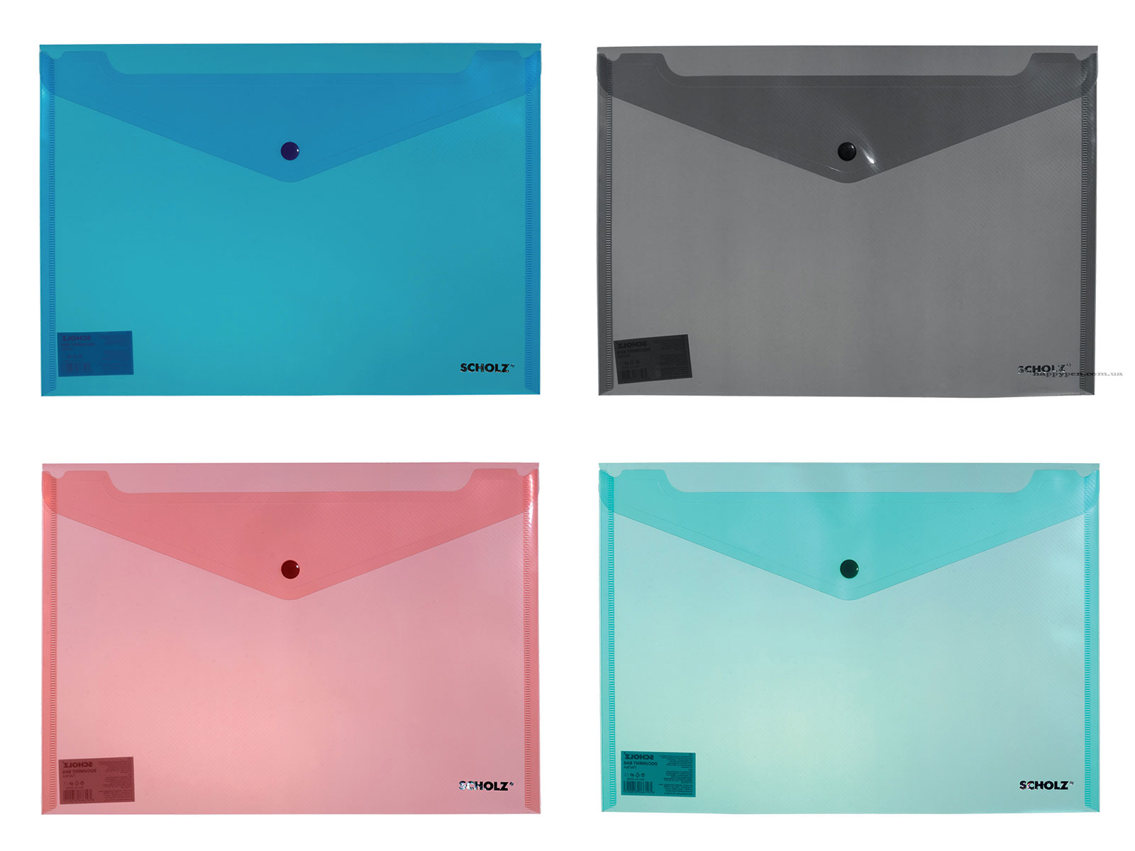 Папка-конверт на кнопке А4, прозрачная, толщина 180мкм., дымч. Scholz - фото 2