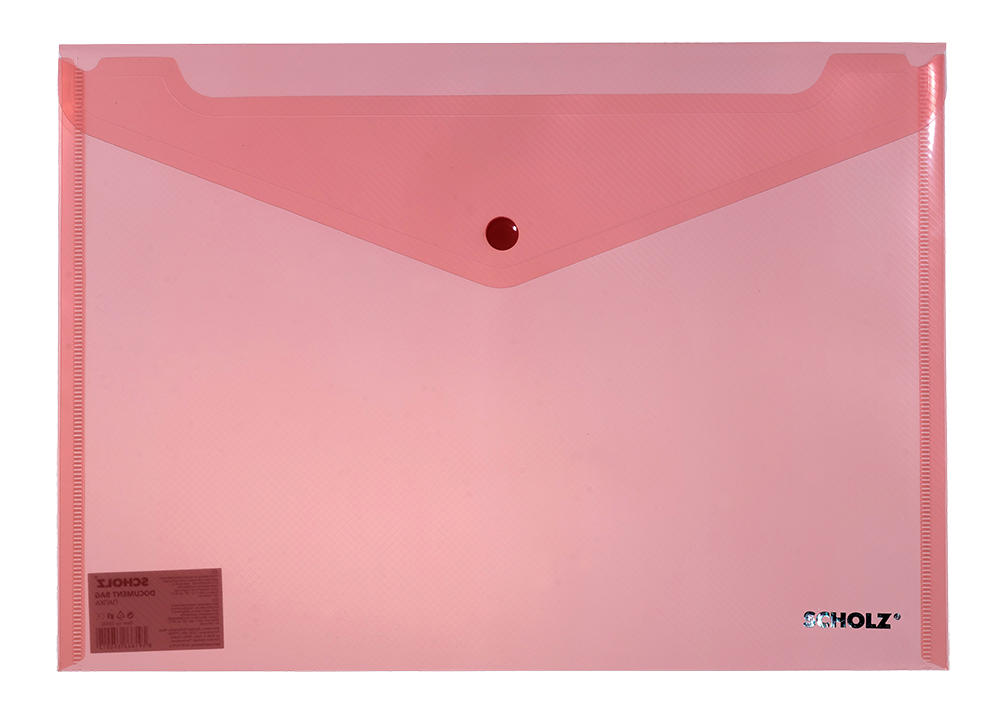 Папка-конверт на кнопці, А4, прозора, товщина 180мкм., черв. Scholz - фото 2