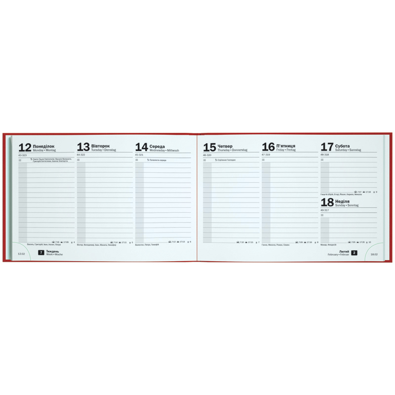 Щотижневик 2026 кишеньковий Miradur, золоте тиснення, червоний Brunnen — фото 2