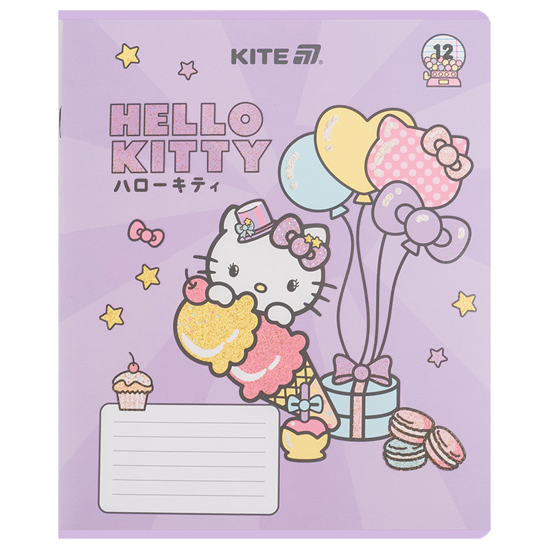 Тетрадь 12 лист., лин., УФ лак + глитер, Hello Kitty-1 (HK25-234-1) Kite - фото 13