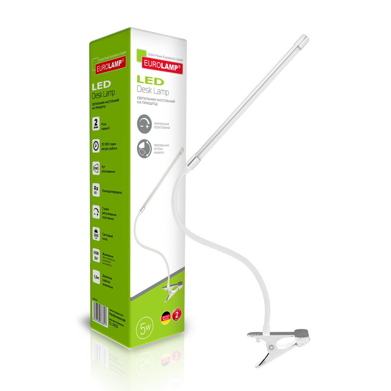 Светильник настольный на прищепке LED LED-TLP-5W, 6500К, 5Вт, бел. EUROLAMP - фото 1