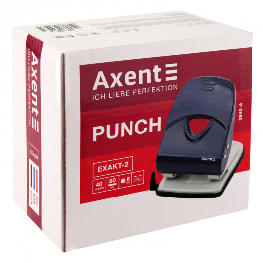 Діркопробивач на 2 отвори, до 40 аркушів, Exakt-2, металевий син. Axent - фото 6