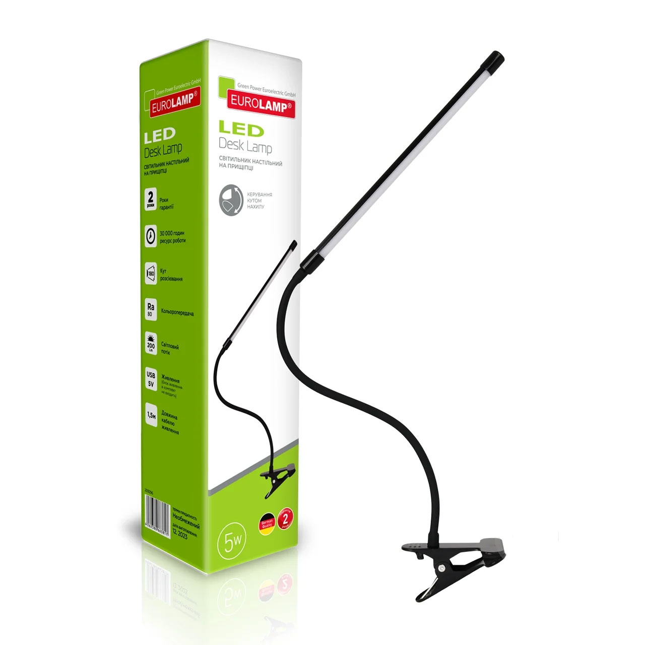 Світильник настільний на прищіпці LED LED-TLP-5W, 6500К, 5Вт., чорн. EUROLAMP — фото 1