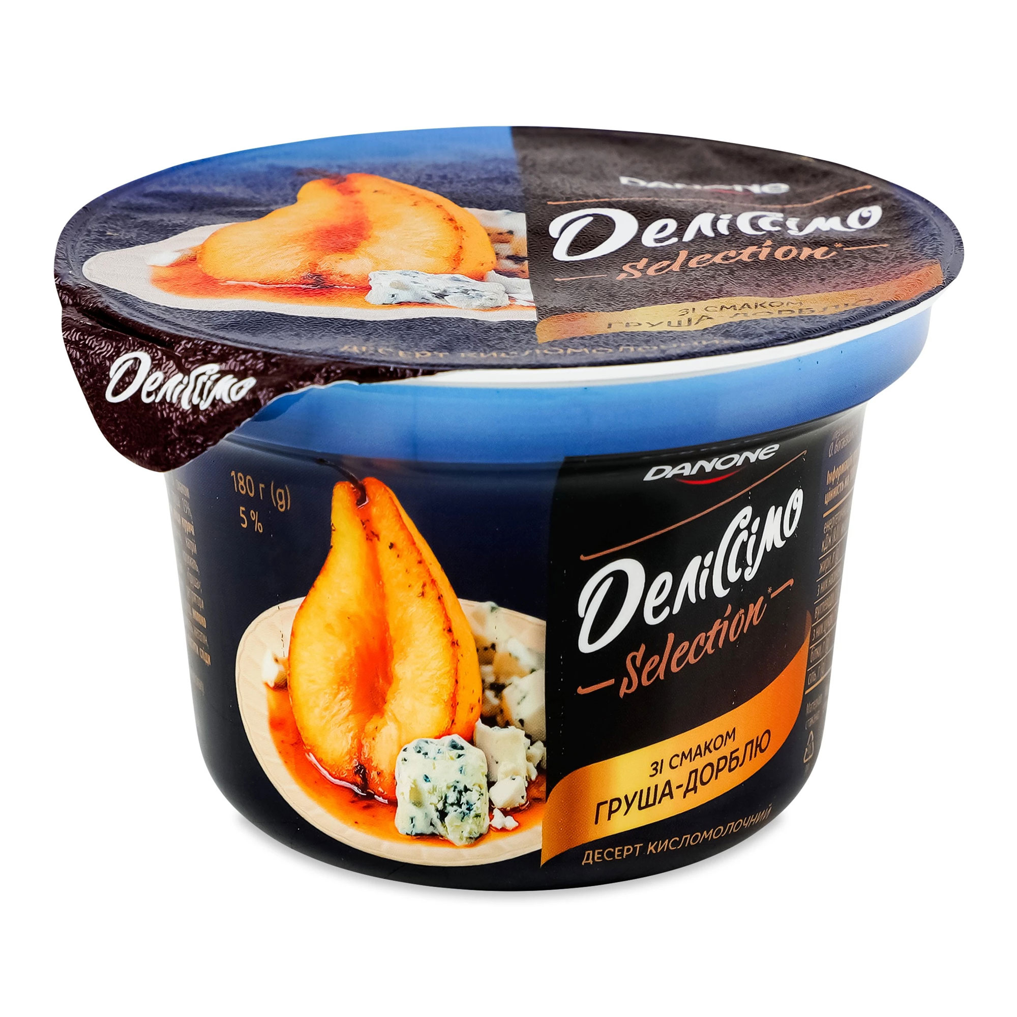 Десерт кисломолрчний Деліссімо 5%, 180г. зі смаком груша-дорблю (4820293250052) DANON — фото 1