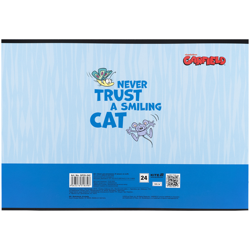 Тетрадь для рисования, 24 лист., скоба, софт тач + УФ лак, Garfield (GF25-242) Kite - фото 11
