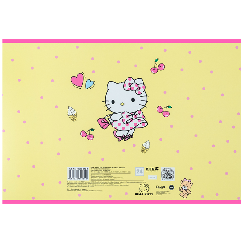 Тетрадь для рисования, 24 лист., скоба, софт тач + УФ лак, Hello Kitty-1 (HK25-242-1) Kite - фото 11
